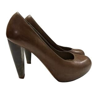 Loeffer Randall Heels Size 7.5B "Esther" Platform‎ Pump in Elephant Leather Wood